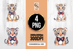 Cute Tiger Patriotic Bow Watercolor Clipart PNG Product Image 1