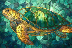 Sea Turtle Stained Glass Art Nautical Ocean Background Product Image 1
