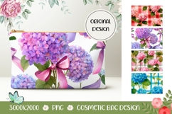 Pink Hydrangea Cosmetic Bag Designs, Flowers Cosmetic Bag Product Image 1
