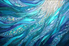 Abstract Ocean Waves Stained Glass Digital Background Product Image 1