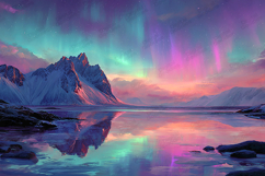Vibrant Northern Lights Over Snowy Mountains Landscape Art Product Image 1
