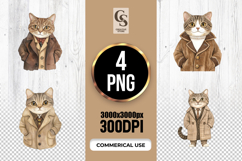 Watercolor Vintage Gentleman Cat Clipart Sublimation PNG Product Image 1