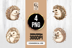 Watercolor Floral Hedgehog Clipart Sublimation PNG Product Image 1