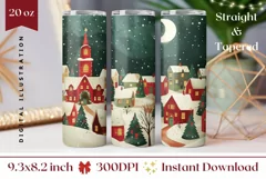 Cute Christmas Tumbler Wrap, Christmas Village Tumbler PNG Product Image 1