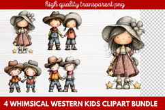 4 Whimsical Western Kids Clipart | Cute Cowboy &amp; Cowgirl PNG Product Image 1