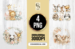 Cute Watercolor Baby Animal Portrait Clipart Sublimation PNG Product Image 1