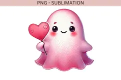 Watercolor Valentine ghost png design for T-shirts Product Image 1