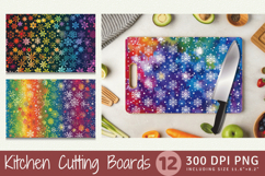 Funky Rainbow Snowflakes Cutting Boards sublimation Design Product Image 1