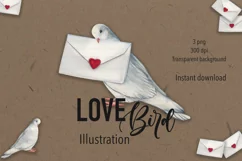 Love bird illustration, bird clipart PNG instant download Product Image 1
