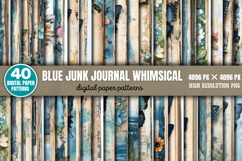 Blue Junk Journal Whimsical Patterns Background PNG Product Image 1