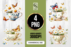 Butterfly Teacup Floral Clipart Sublimation PNG Product Image 1