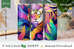 Colorful Tiger Tumbler Wrap, Tropical Tumbler Sublimation Product Image 1