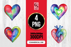Colorful Watercolor Heart Illustration Clipart PNG Product Image 1