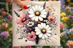 Vintage Floral Bouquet PNG Daisy Flowers Sublimation Design Product Image 1