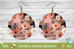 Boho Earrings Template, Boho Flowers Round Earrings PNG Product Image 1