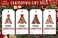 Patchwork Christmas Tree Gift Tags, Christmas Tags Printable Product Image 1
