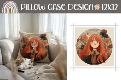 Red Hair Girl Pillow Design, Art Pillow Sublimation Product Image 1