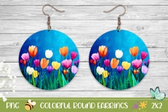 Floral Earrings PNG, Colorful Tulips Round Earrings Design Product Image 1