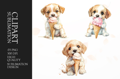 Adorable puppie with icecream watercolor clipart sublimation Product Image 1