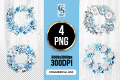 Blue Floral Wreath Clipart Sublimation PNG Product Image 1