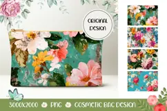 Floral Cosmetic Bag Designs, Vintage Flowers Cosmetic Bag Product Image 1