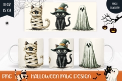 Halloween Cats Mug Wrap, Halloween Monsters Mug Template Product Image 1
