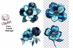 Sequin Flowers, Ephemera, PNG, watercolor, Clipart Product Image 1