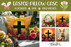 Floral Easter Pillowcase, Easter Cross Pillow Sublimation Product Image 1