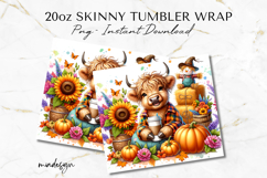 Fall Highland Cow 20 oz Tumbler Wrap Sublimation PNG Product Image 2