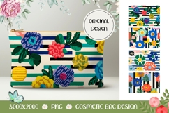 Pop Art Flowers Cosmetic Bag, Floral Cosmetic Bag PNG Product Image 1