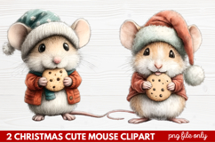 2 Christmas Cute Mouse Clipart | Adorable Holiday Mouse PNG Product Image 1