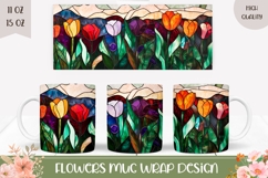 Flowers Mug Wrap, Stained Glass Tulips Mug Template Product Image 1