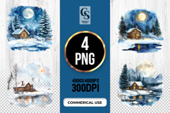 Winter Cabin Landscape Clipart Sublimation PNG Product Image 1
