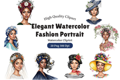 Elegant Watercolor Hand Painted Women Fashion Portrait Clipa Product Image 1