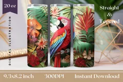 3D Parrot Tumbler Wrap, 3D Bird Tumbler, 3D Tropical Wrap Product Image 1