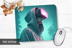 Neon VR Gamer in Hoodie Mouse Pad PNG Design Product Image 1
