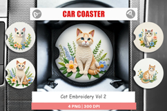 Car Coaster Cat Embroidery Product Image 1