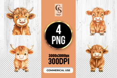 Cute Baby Highland Cow Clipart Sublimation PNG Product Image 1