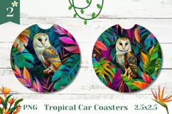 Colorful Owl Car Coasters PNG, Tropical Birds Coaster Design Product Image 1
