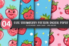 Cute Strawberry Pattern Digital Paper Product Image 1