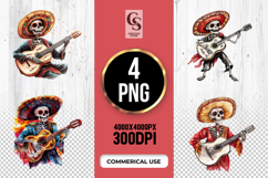 Skeleton Guitarist Watercolor Clipart PNG Product Image 1