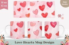 Pink Love Hearts Mug Template, Watercolor Love Mug Wrap Product Image 1