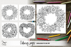 Floral wreath coloring pages Product Image 1