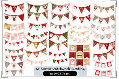 42 Santa Patchwork Bunting | Christmas Fabric Clipart Set Product Image 1