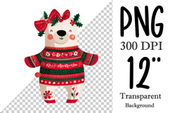 Christmas Patchwork Teddy Bear | Merry Christmas Clipart Product Image 1