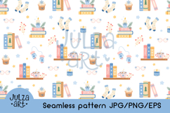Winter Books Seamless Pattern, Cozy Bookish Background Product Image 1