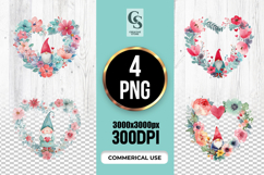 Colorful Floral Gnome Heart Wreath Clipart Sublimation PNG Product Image 1