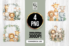 Cute Baby Safari Animals Clipart PNG Product Image 1