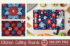 Red Blue Knitted Flowers Cutting Boards sublimation Designs Product Image 1