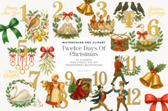 Twelve Days of Christmas Watercolor Clipart Set Product Image 1